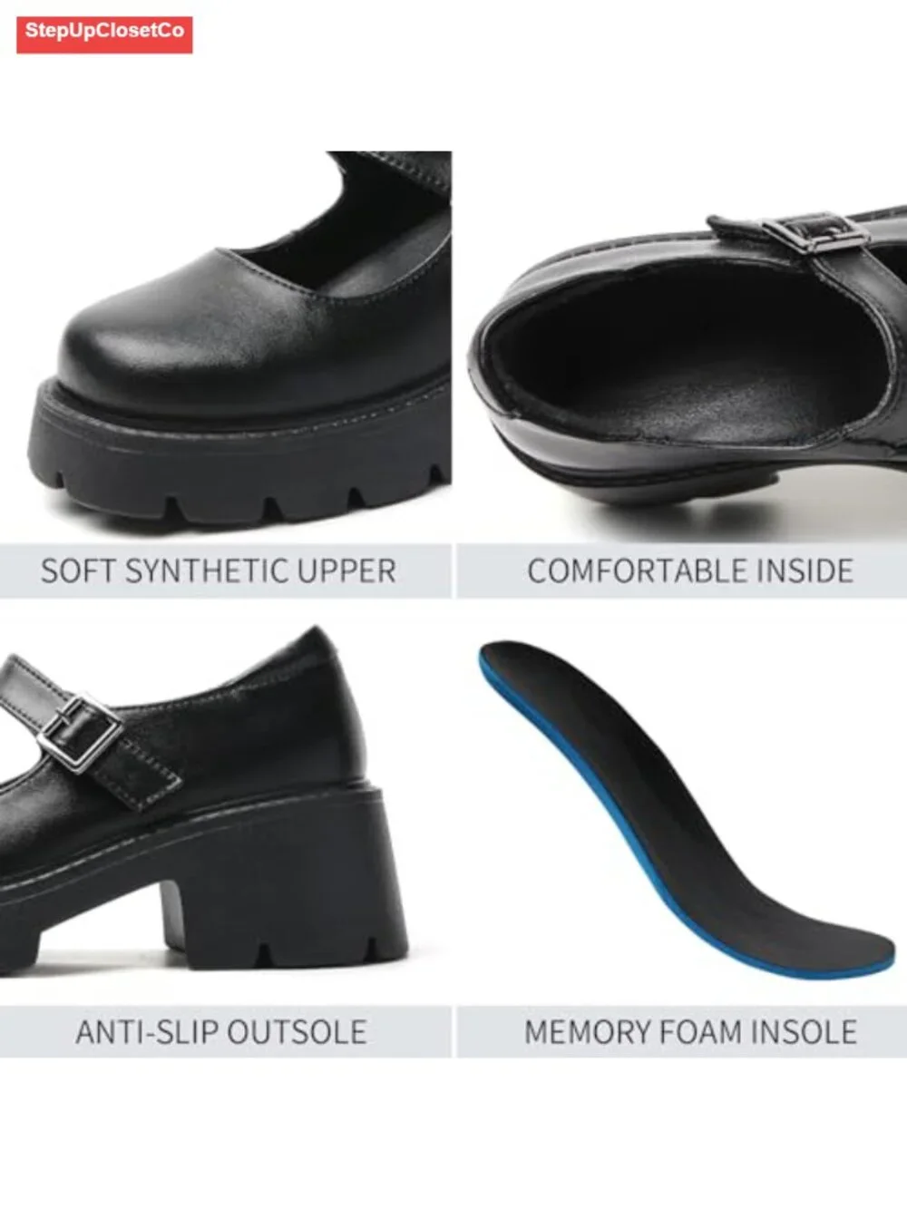Mary Jane Shoes Women Adjustable Strap Platform Chunky Heels